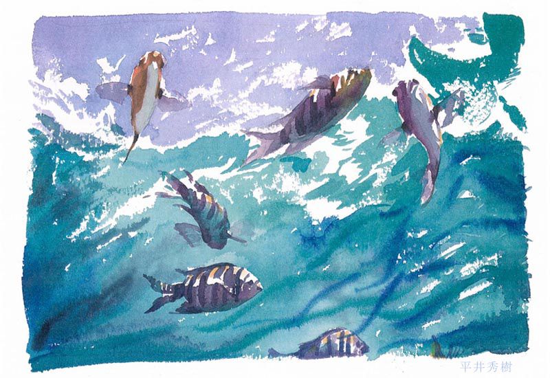 2015-1113-熱帯魚-水面-水彩画